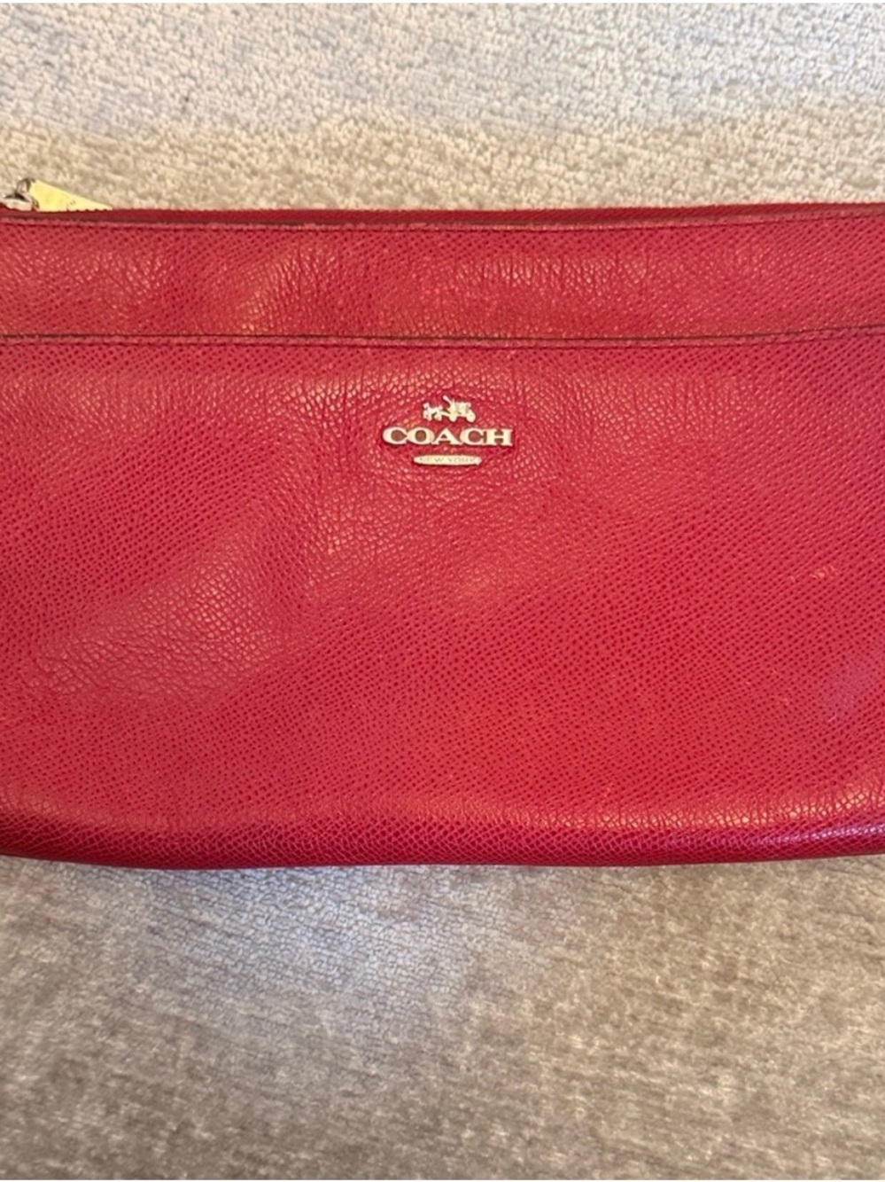 Coach Red Crossgrain Leather Large Wristlet Wallet Gold Hardware